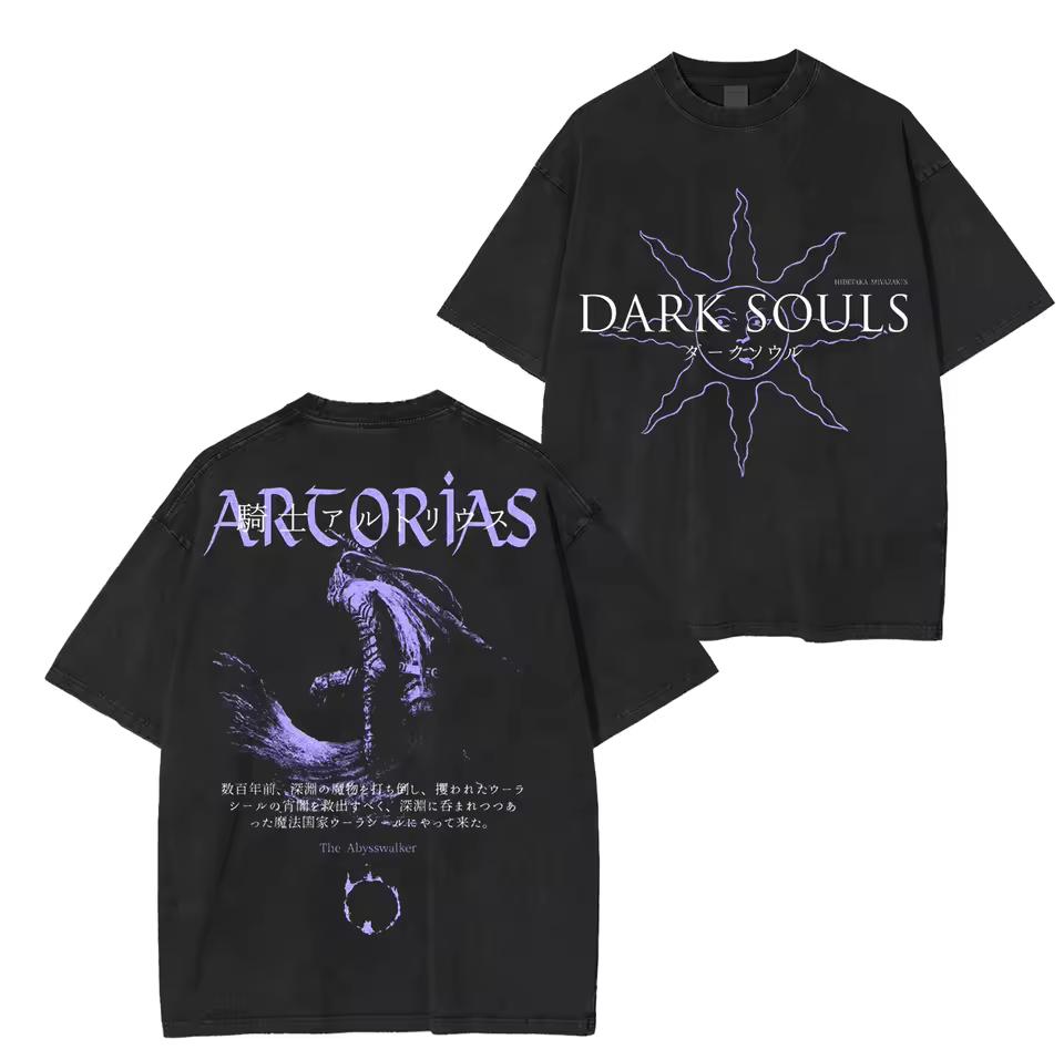 Praise The Sun Dark Souls Washed T-shirt Men Women Streetwear Oversized Y2k Short Sleeve Casual Cotton Loose Female Male Lothing