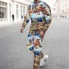 Men Vintage Star Stripe Print Long Sleeve Sweatshirt Drawstring Cuffed Jogger Pants Two Piece Streetwear Suit