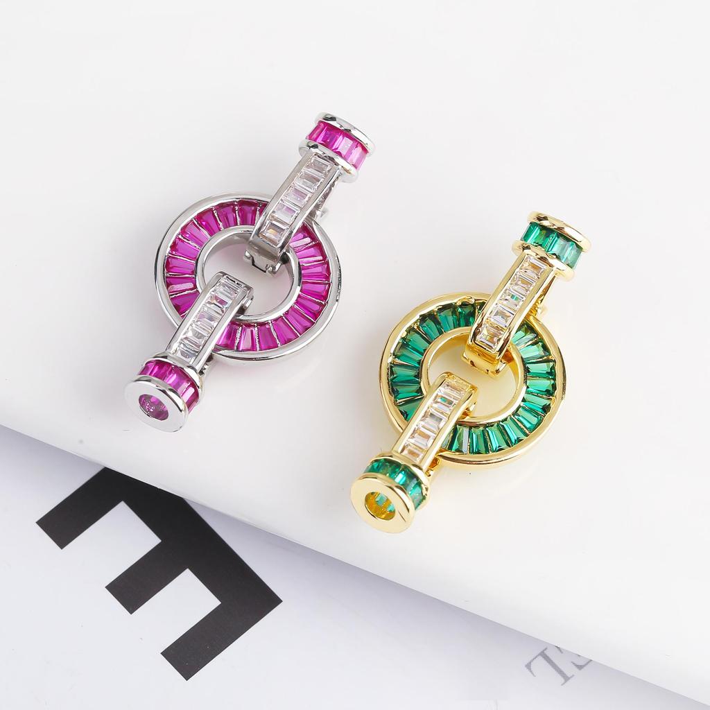 18K Gold Plated White Zircon Circle Bracelet Necklace Clasp - Color-Preserving T-Square Button Accessory for DIY Jewelry