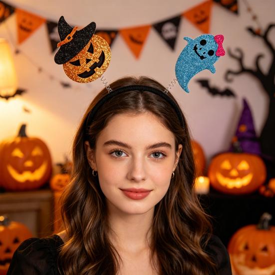 Halloween Headband for Kids Adults Glitter Pumpkin Bat Ghost Skull Hair Accessories