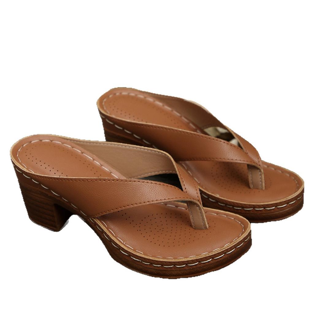 Summer new women's high-heeled toe slippers large-size thick-heeled thick-soled casual slippers