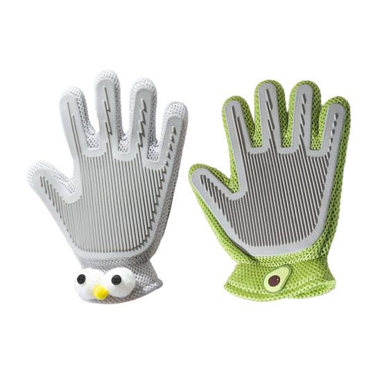 Pet Hair Removal Gloves 2-in-1 Deshedding Grooming Glove for Dogs Cats Double Sided Fur Remover Mitt for Couch Clothes Carpet Car Seat