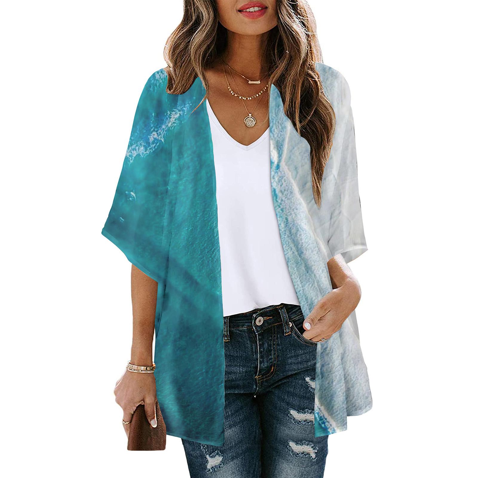 

Жіноча модна вільна блузка з принтом і рукавами з семи частин, повсякденна блузка, топ XXL небо синє кольору