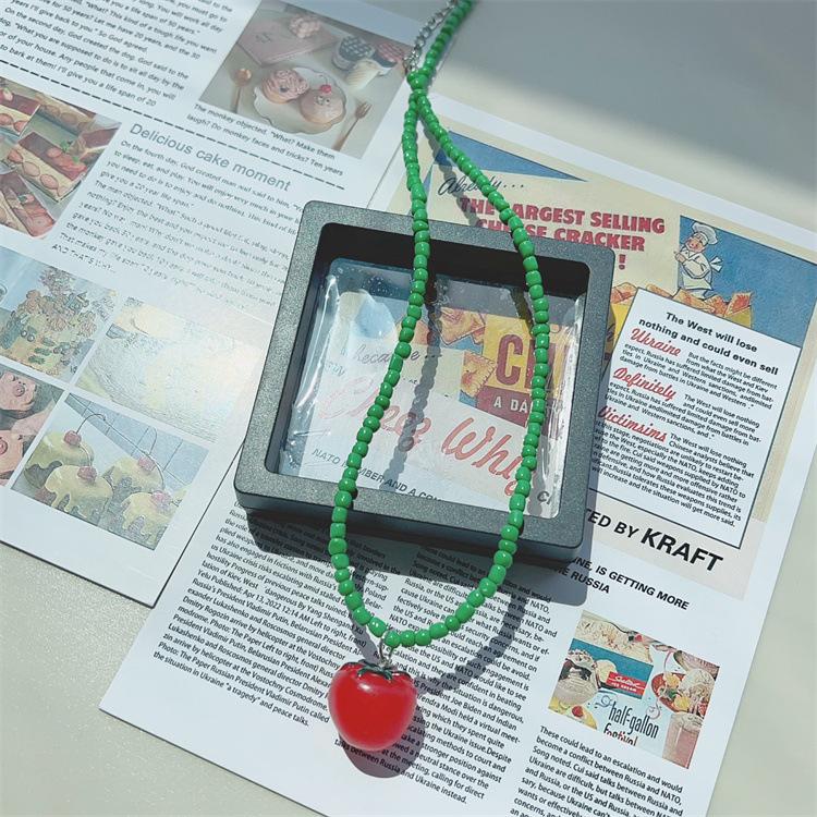Trend Jewelry Dopamine Colored Apple Strawberry Lemon Fruits Pendant Bead Necklace for Women Y2K Cute Choker Party Necklace