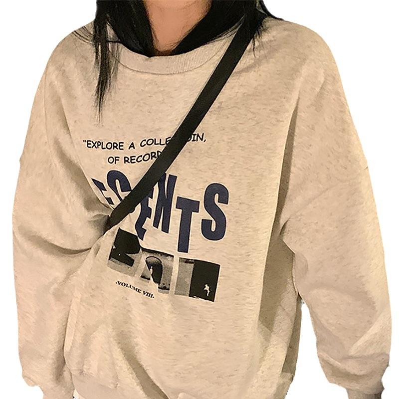 Padded Loose Casual Sweater Female Fall and Winter Jacket Ancient Round Neck Long-sleeved Bottoming Shirt Tops Fashion Retro Versatile Sweatshirt