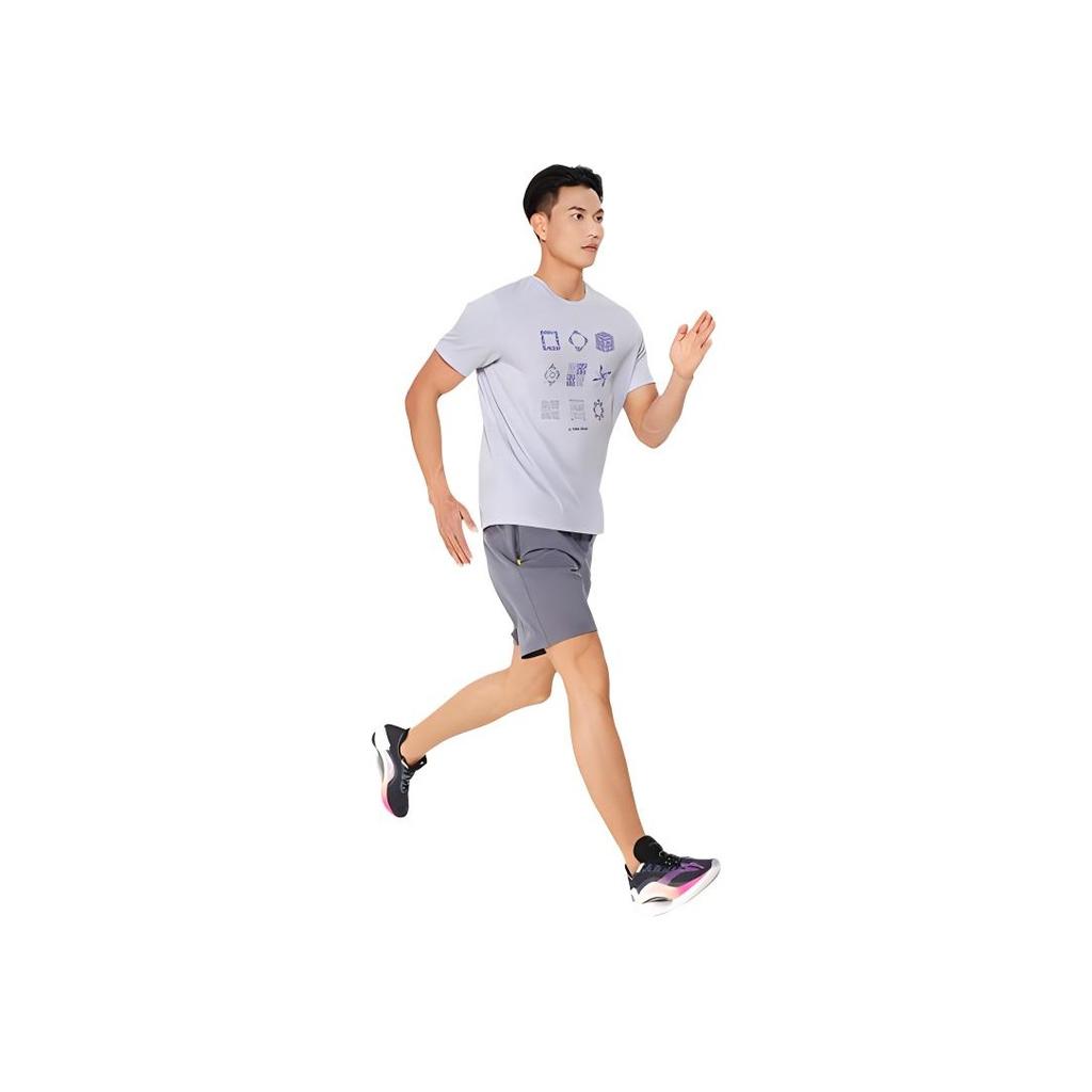 Li Ning Plain Pattern Printed Round Neck Short Sleeve T-Shirt Men Tops Purple ATSR487-2