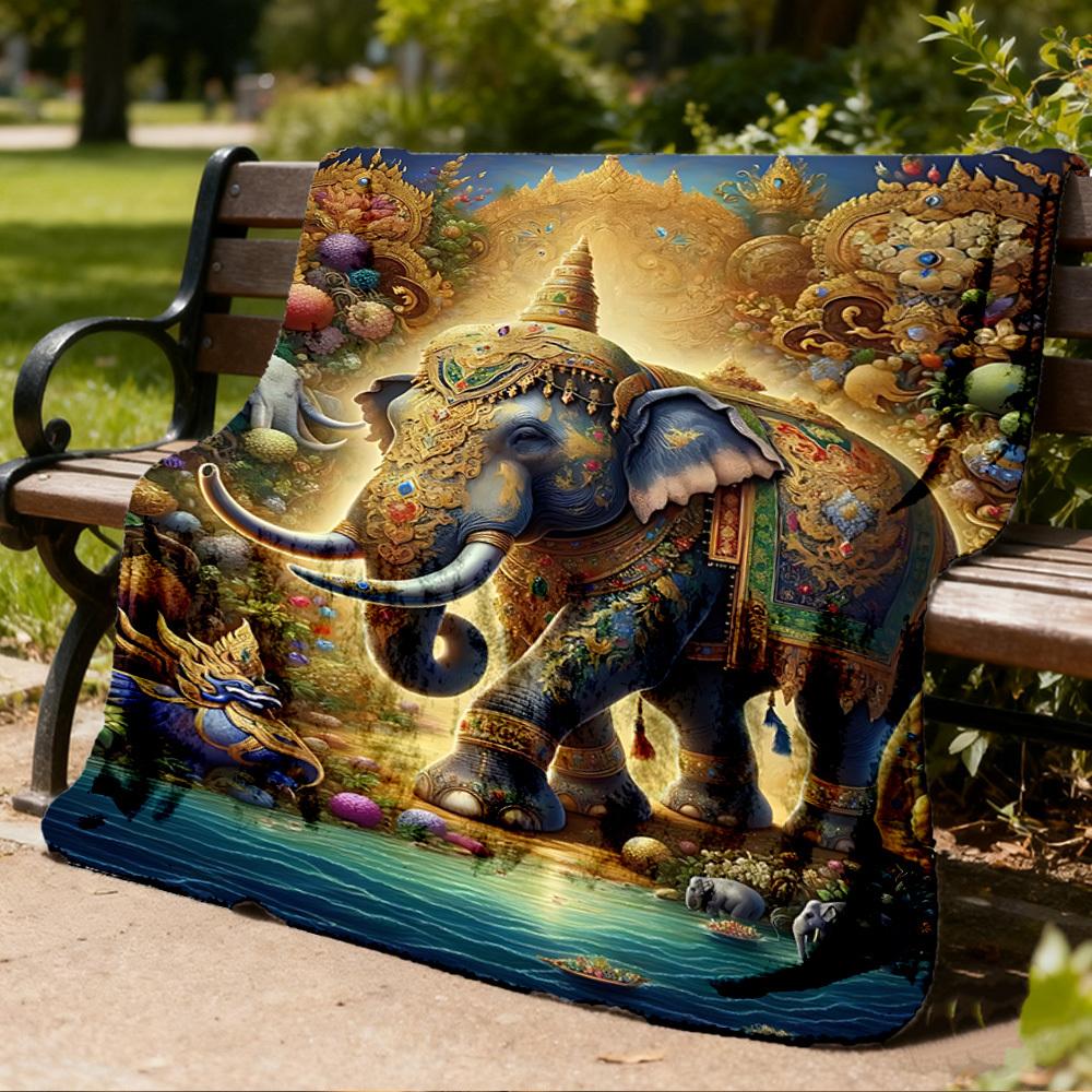 1pc Elephant Ornament Outdoor Blanket, Soft And Comfortable Blanket, Casual Warm Outdoor Blanket