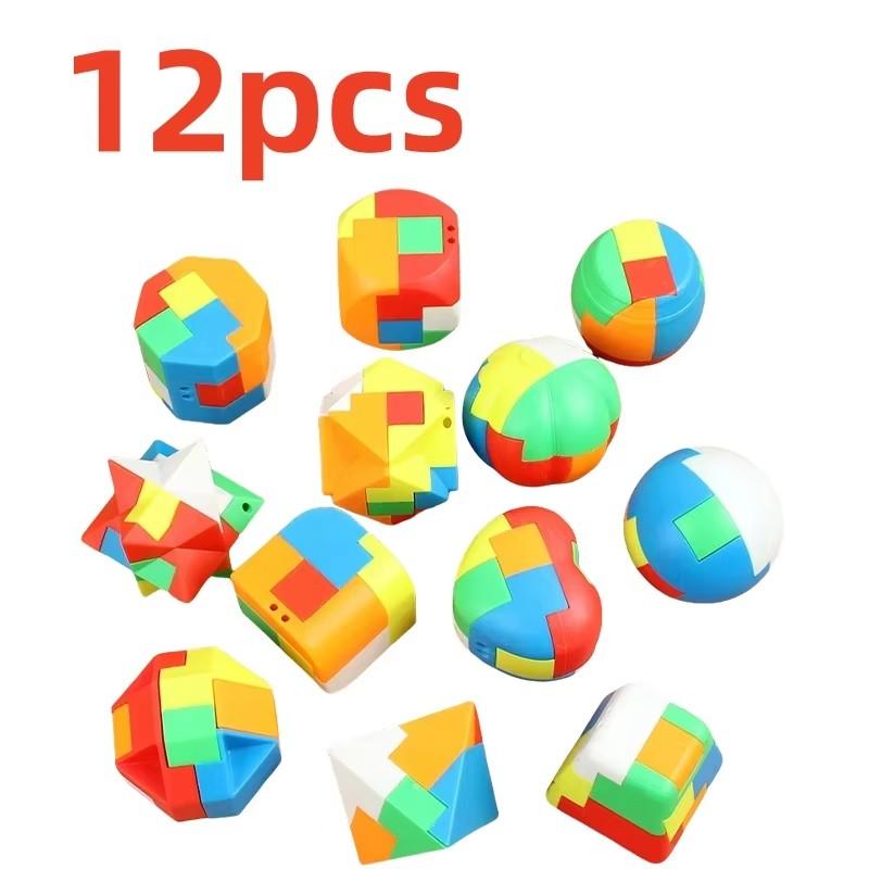 

12PCS 3D Puzzle Luban Lock Keychain Brain Teaser Game Magic Cube Intellectual Children Educational Toys for kid Adult Antistress