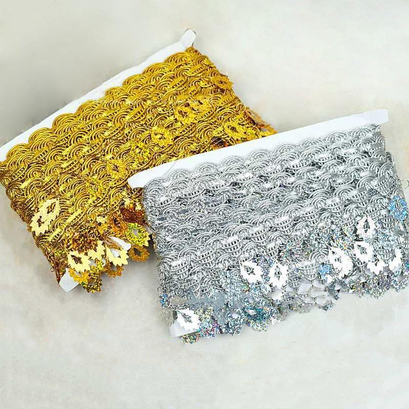 Pagoda Hanging Maple Leaf Sequins Trimming Braided Gold Silver Diy Performance Costume Decorative Sewing Textile Gold Lace Trims