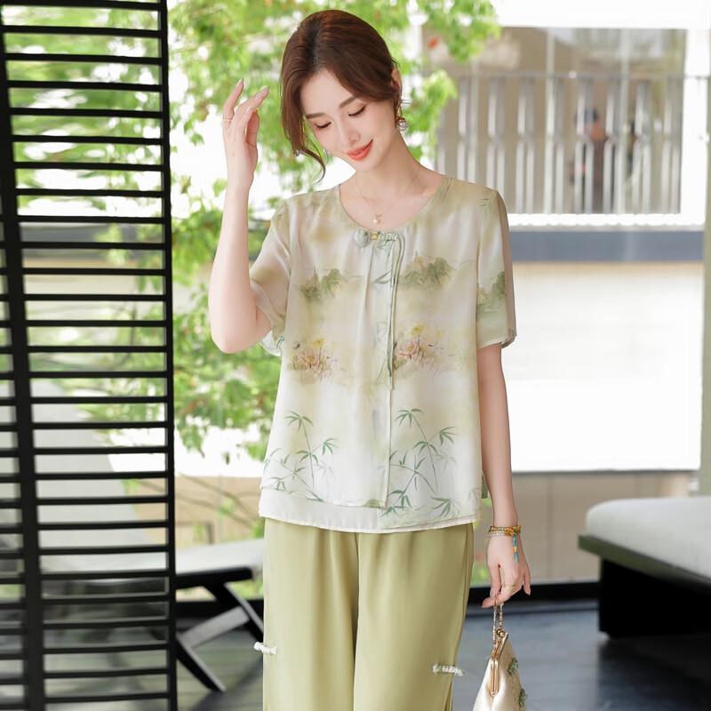 Women's New Chinese Style Chiffon Blouse & Top Set