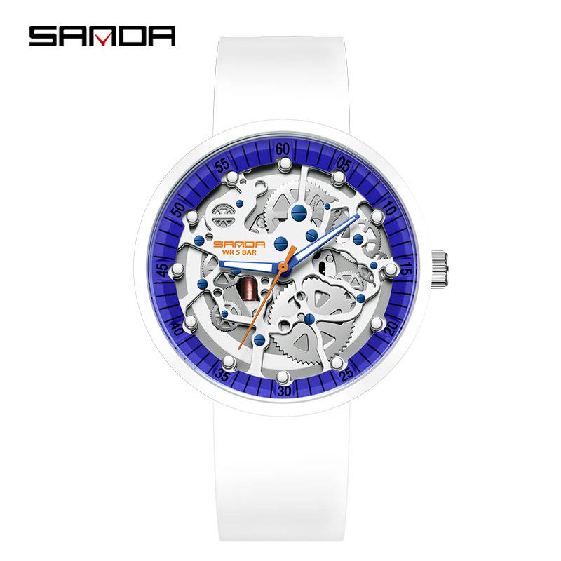 Sanda Unisex Creative Hollow Waterproof Watch with Detachable Strap - Fashion Casual Student Wristwatch