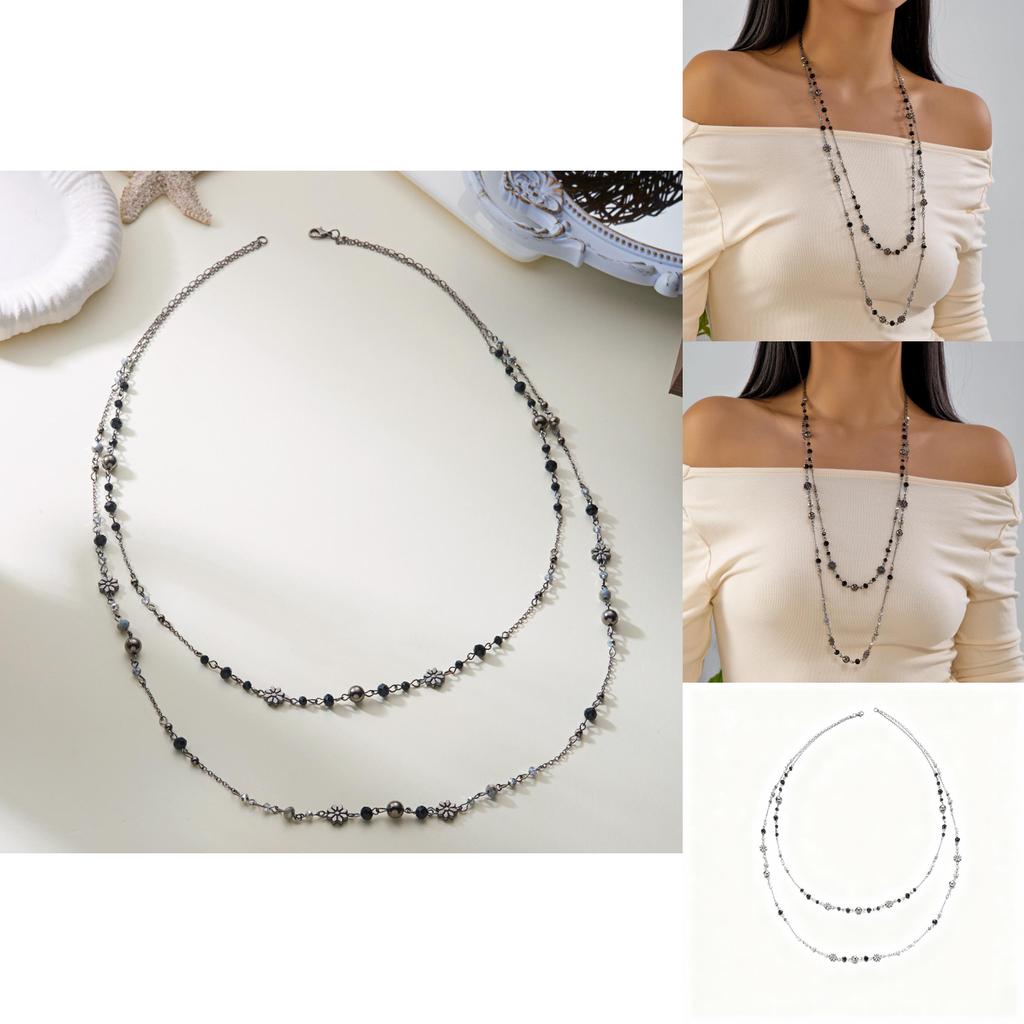 Vintage Flower Alloy Layered Necklace For Women Summer Fashion Accessory