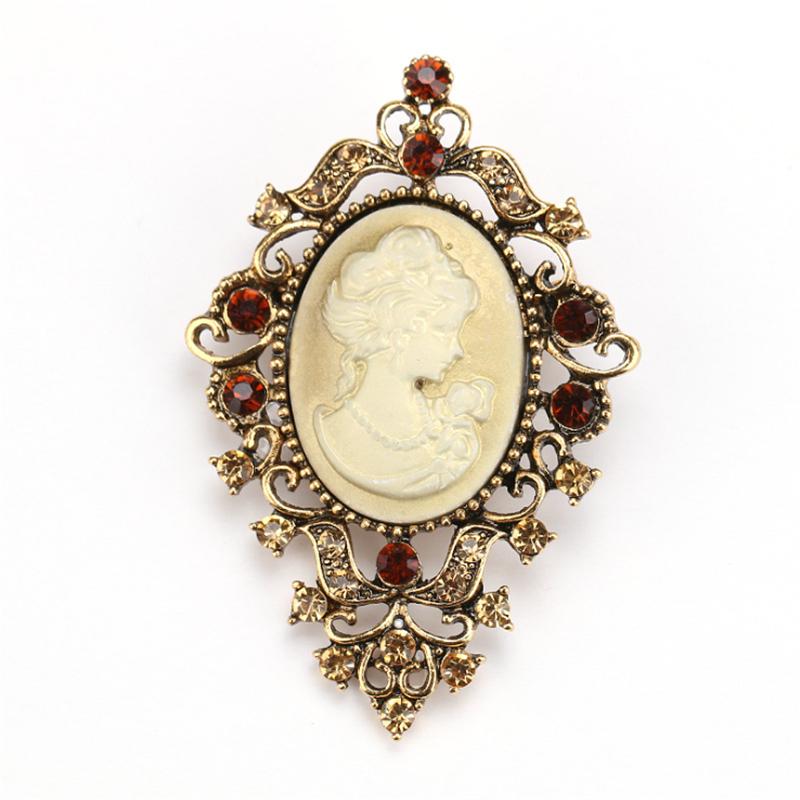 Crystal Rhinestones Cameo Vintage Brooches for Women Queen's Cameo Beauty Head Brooch Pin Clothing Accessories Girls Gifts
