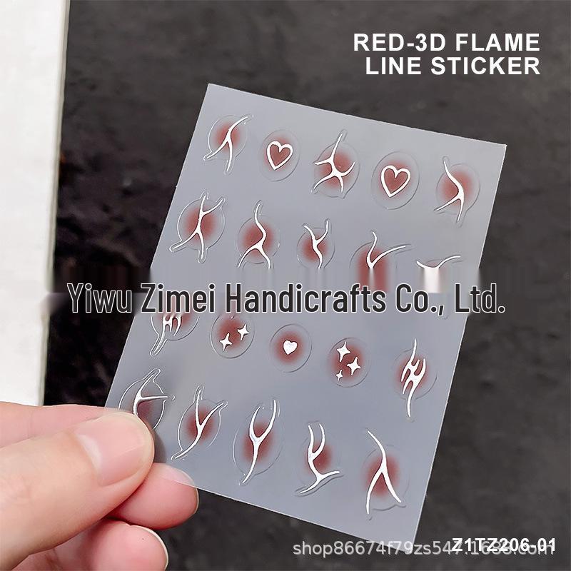 

2024 Наклейки для ногтей Серебряное пламя: Наклейки-зеркала из горячего металла для крутых, острых ногтей красный