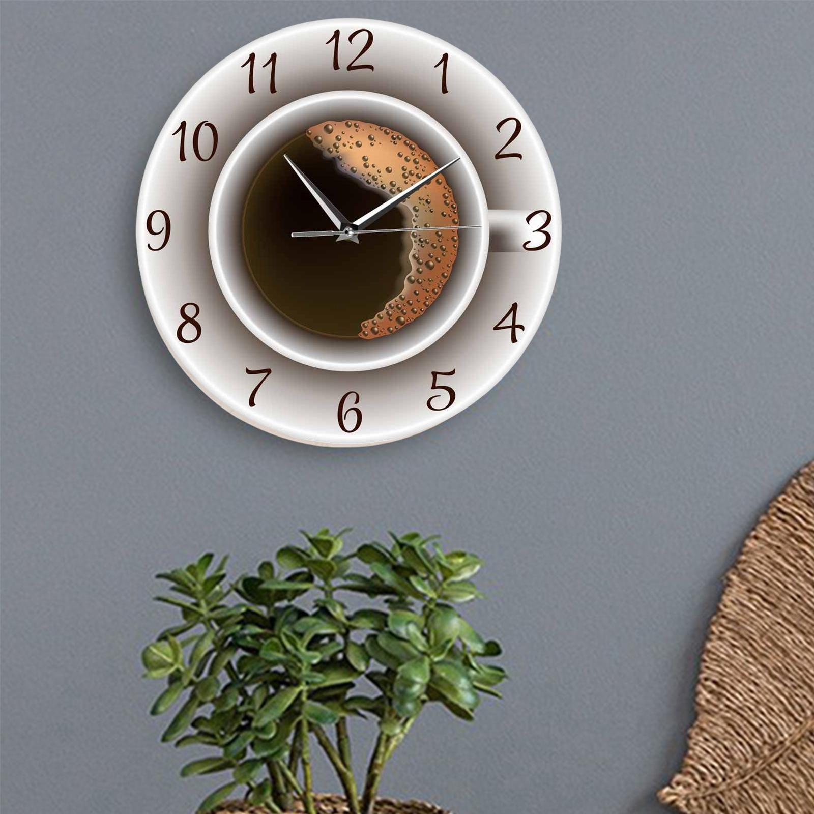 

Round Coffee Cup Wall Clocks 30cm, for Kitchen Installation Quickly Battery Powered Large for Sleeping and Working Environments різнокольоровий
