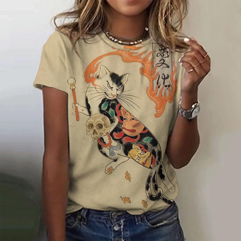 

Летняя женская футболка с круглым вырезом, модный принт с рисунком из мультфильмов, повседневная свободная футболка в стиле ретро Харадзюку с короткими рукавами XL