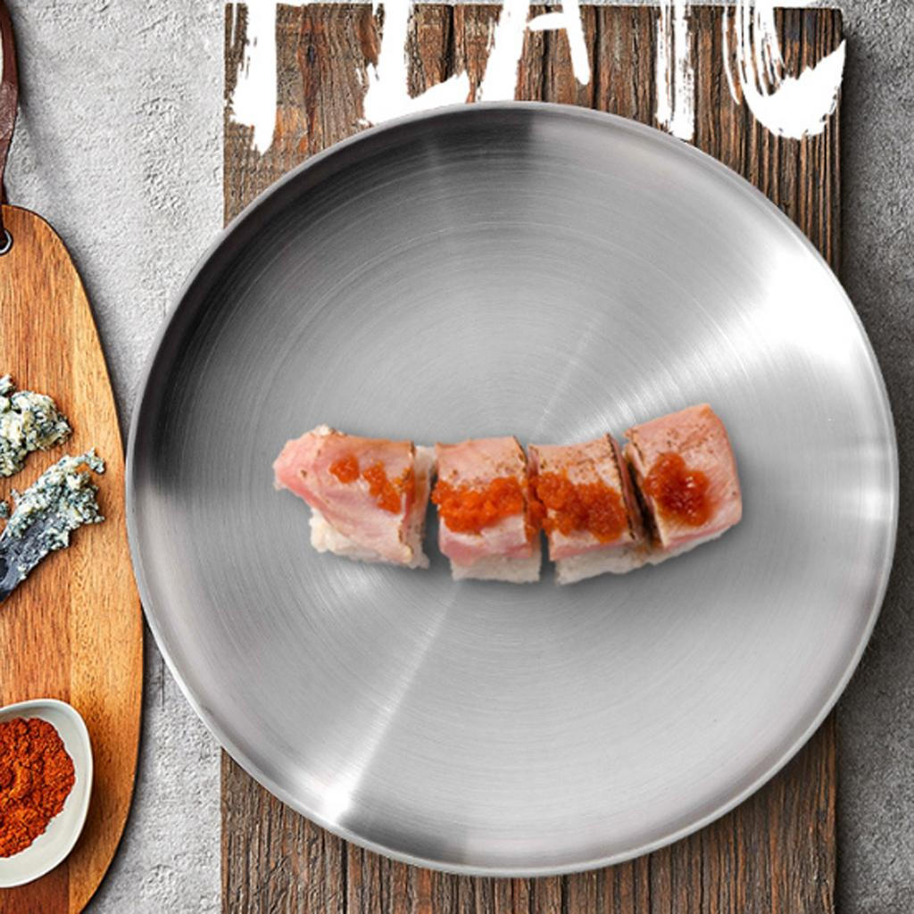 

3pcs Round Platter Serving 14x10x1.2cm Stainless Steel Dish Tray