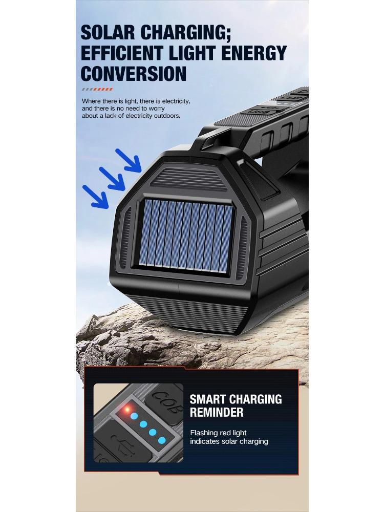 New Flashlight Solar Searchlight Strong Light Illumination Portable Handheld Flashlight Outdoor Multifunctional Lighting