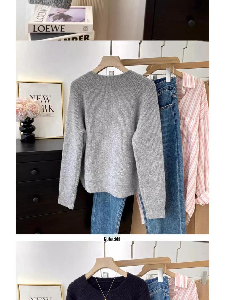 Damen Raglanärmel Rundhals Strickware - 2025 Herbst/Winter Layering Pullover, Lässiger Stil Top