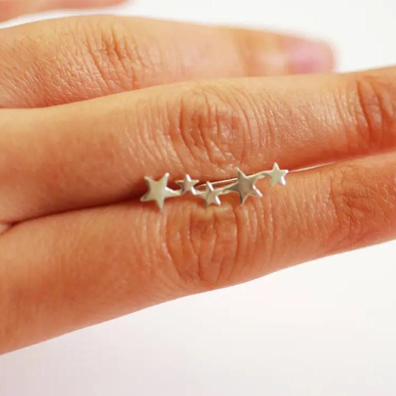 Gold Plated Star Climber Earrings, Five-Star Crawler Stud Earrings, Delicate Constellation Ear Cuff Earrings for Women