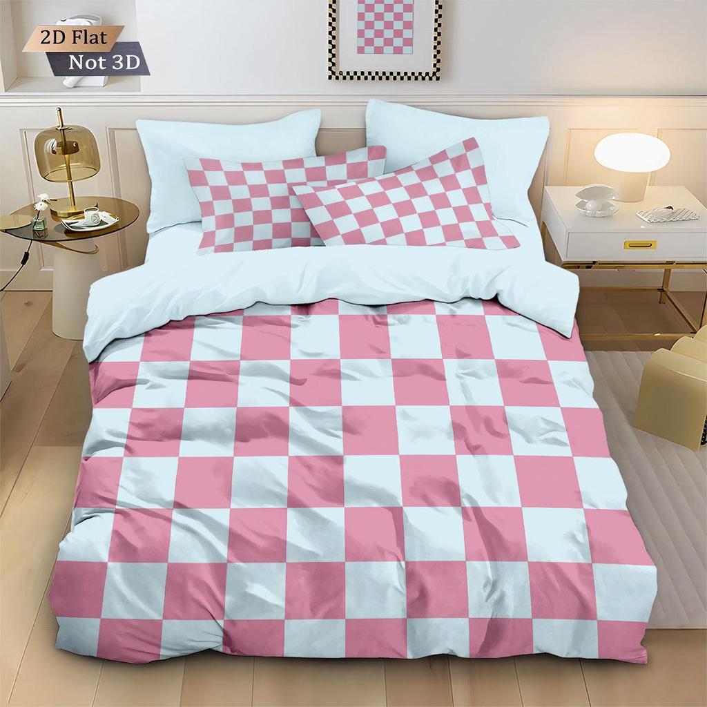 Geometric Colorful Checkerboard 3D Printed Brushed Duvet Cover Set
