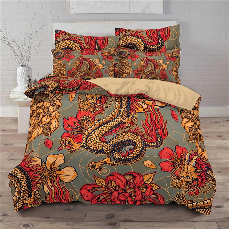 Lucky Cat Bedding Set For Kids Girls Boys 3D Print Floral Duvet Cover Set Microfiber Chinese Traditional Style Comforter Cover