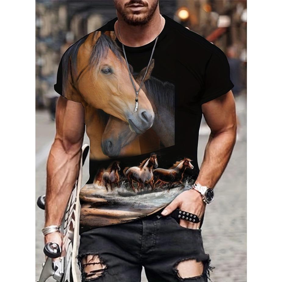 

Повседневная футболка, модная футболка большого размера с круглым вырезом и крутым цифровым принтом в виде животных для комфорта 6XL