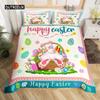 Easter Rabbit Tail Comforter Cover Pastel Pink Tulip Flowers Duvet Cover Twin Easter Eggs Kawaii Animal Bedding Set Easter Decor