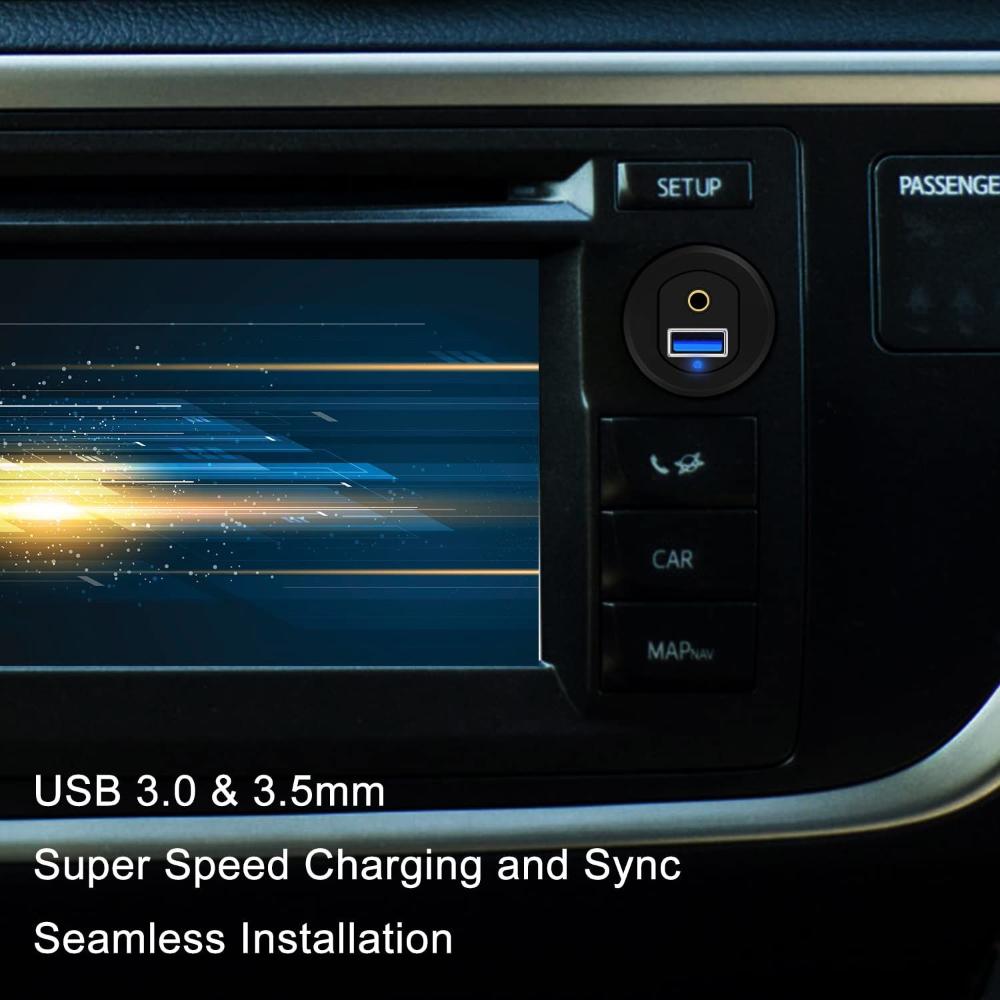 3ft Waterproof Extension Cable USB 3.0 Dash Panel Car Mount Flush Cable AUX 3.5mm Port