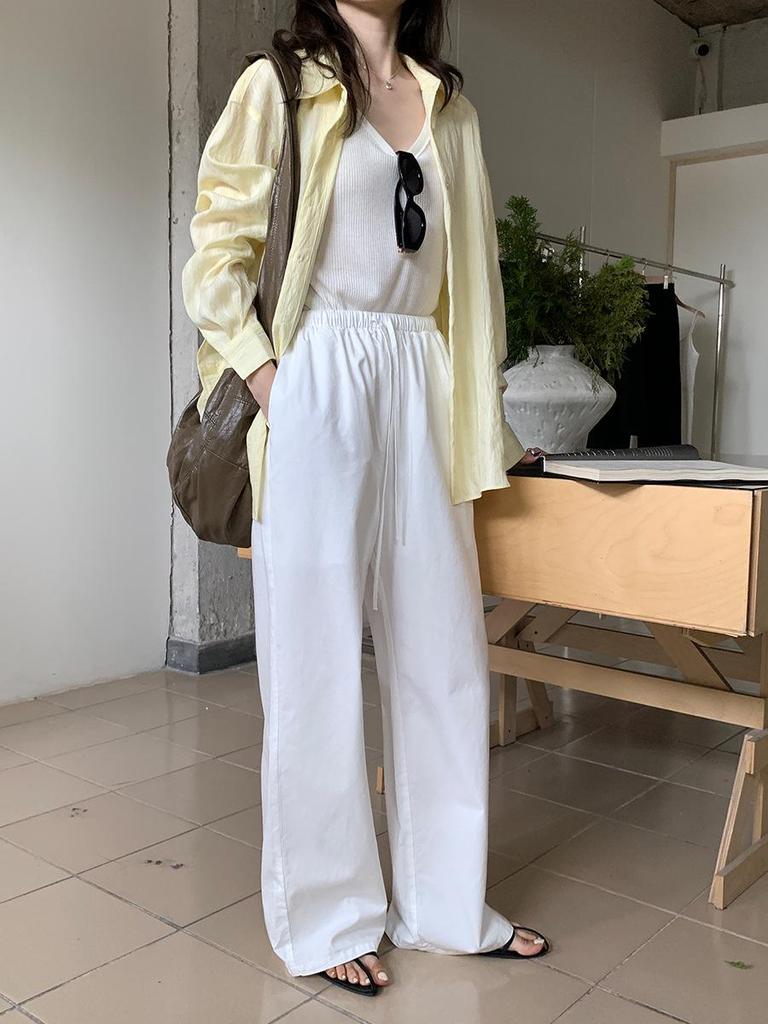 Vision Women's White High-Waist Wide Leg Pants - Spring 2026 Korean Style, Slimming & Versatile Casual Wear