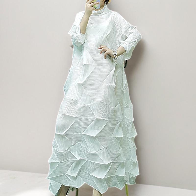 Nepravidelné plisované dámské šaty plus size - High-end, volný střih na jaro a podzim