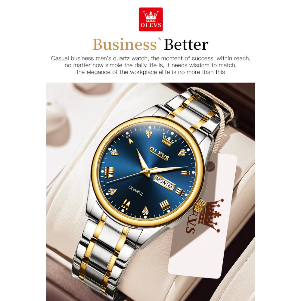 OLEVS Nouvelle montre d'affaires et de loisirs en or avec diamants Montre à quartz Montre d'affaires étanche et lumineuse pour homme
