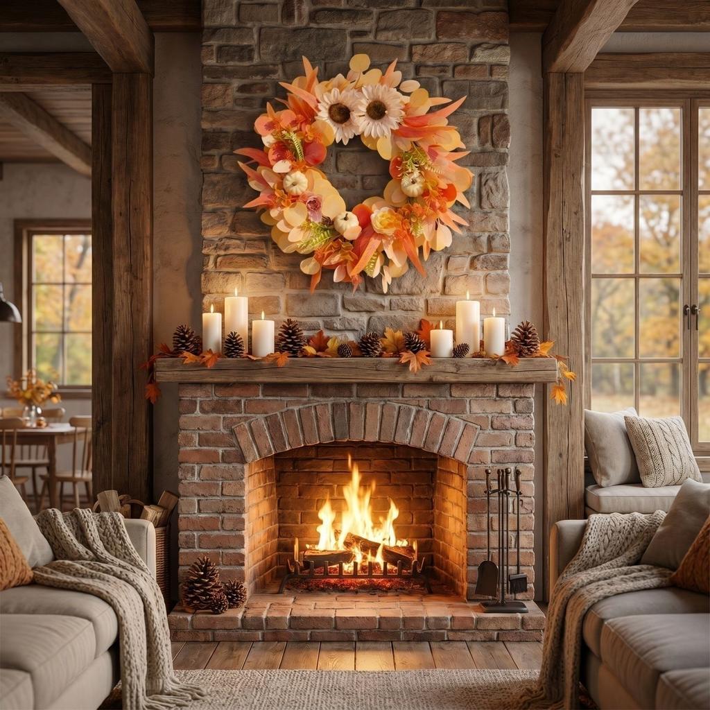 Autumn Harvest Wreath with White Pumpkins Sunflowers Maple Leaves Fall Door Decoration for Thanksgiving Seasonal Home Decor Indoor Outdoor Use