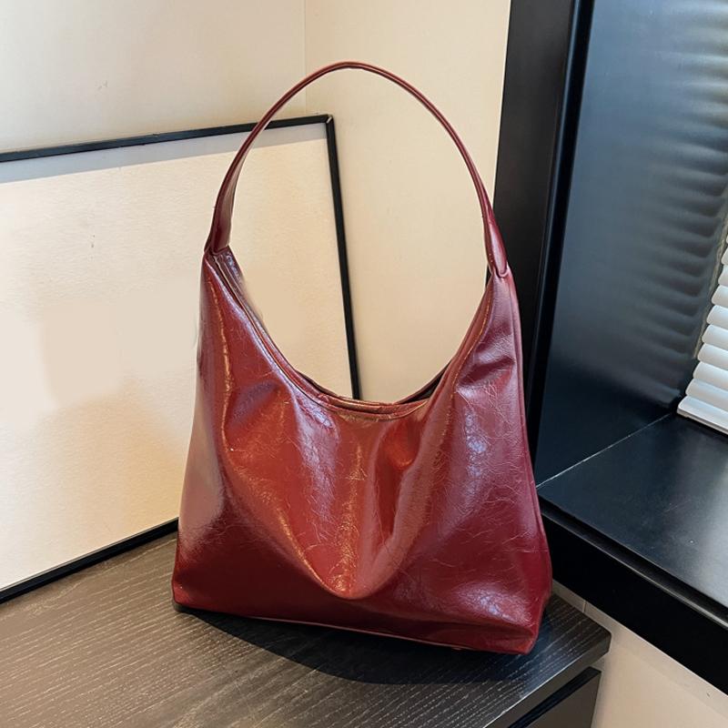 Weiche Unterarmtasche aus PU-Leder in Weinrot, Vintage-Stil, Umhängetasche für Damen, große Handtasche, vielseitige Tragetasche