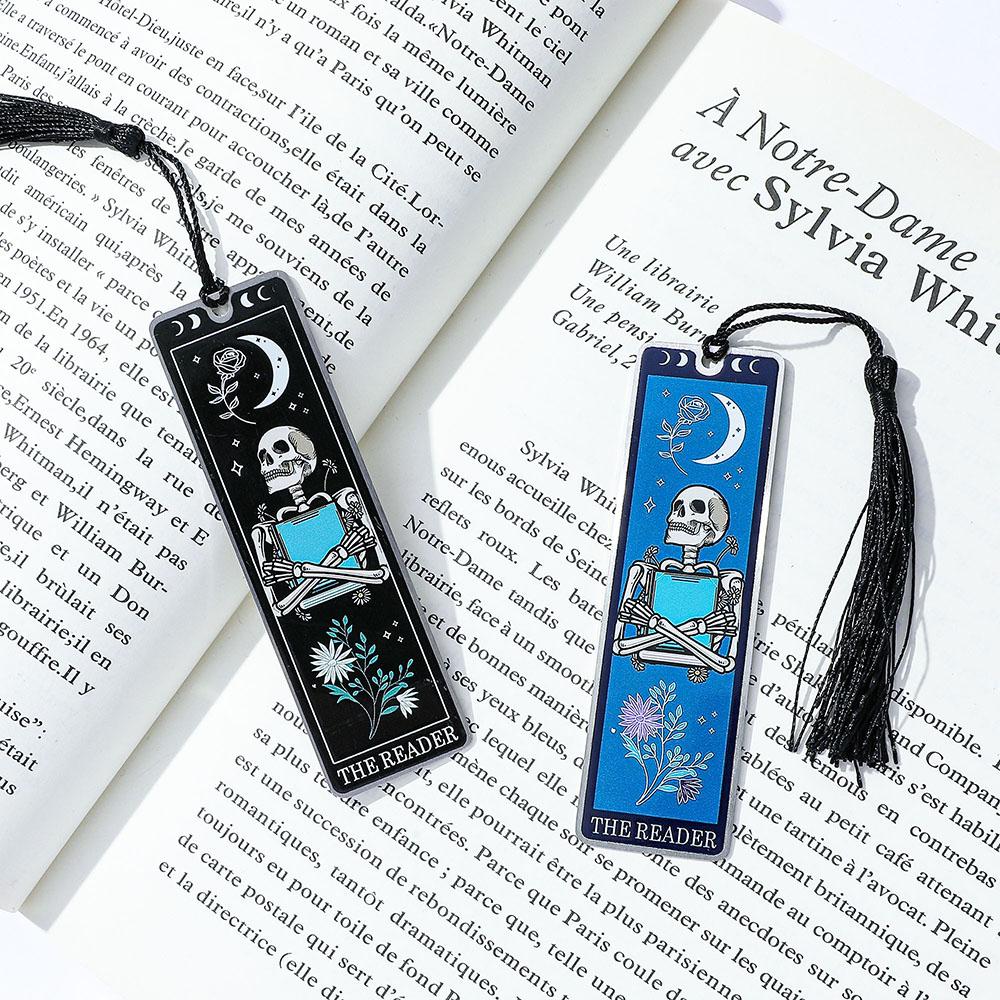 Colorful Skeleton The Reader Stainless Steel Tassel Bookmark, a Birthday and Christmas Reading Gift for Book Fans, Lovers, and F