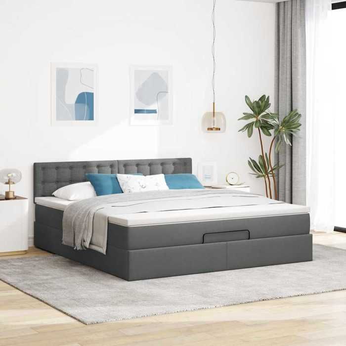 VidaXL Ottoman Bed Frame with Mattress Dark Grey 180x200 Cm Fabric 3311644