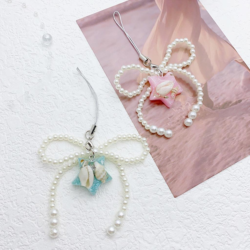 Pearl Bowknot Phone Chain Key Chain Elegant Star Phone Lanyard Straps Keychain Pendant for Handbag Purse Bag Backpack
