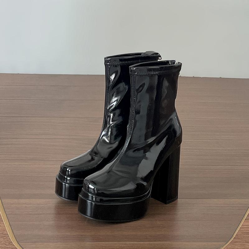 

Модная платформа Толстый каблук Женские ботильоны Осень Зима Увеличение роста Вечеринка Обувь для девушек Женские элегантные короткие ботильоны 35