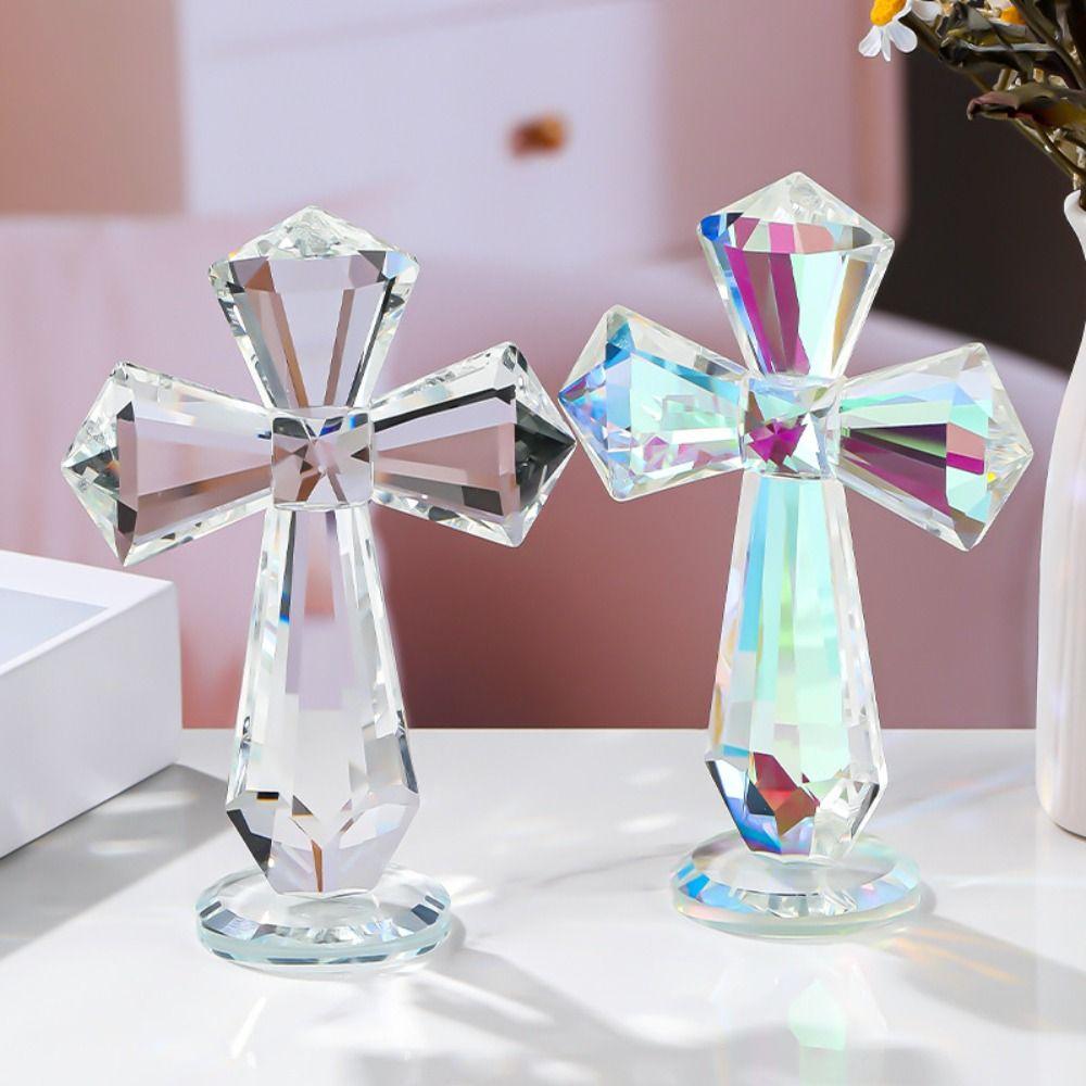 Handmade Crystal Cross Ornament AB Color Crosses Figurine Christian Cross Crafts  Birthday Gift