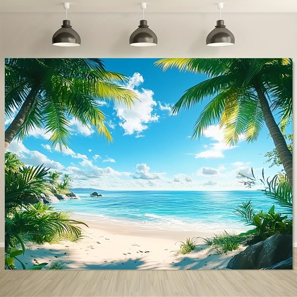 2D flat banner 2D flat banner 1 piece Large tropical beach background - turquoise sea palm trees and white 100x150cm