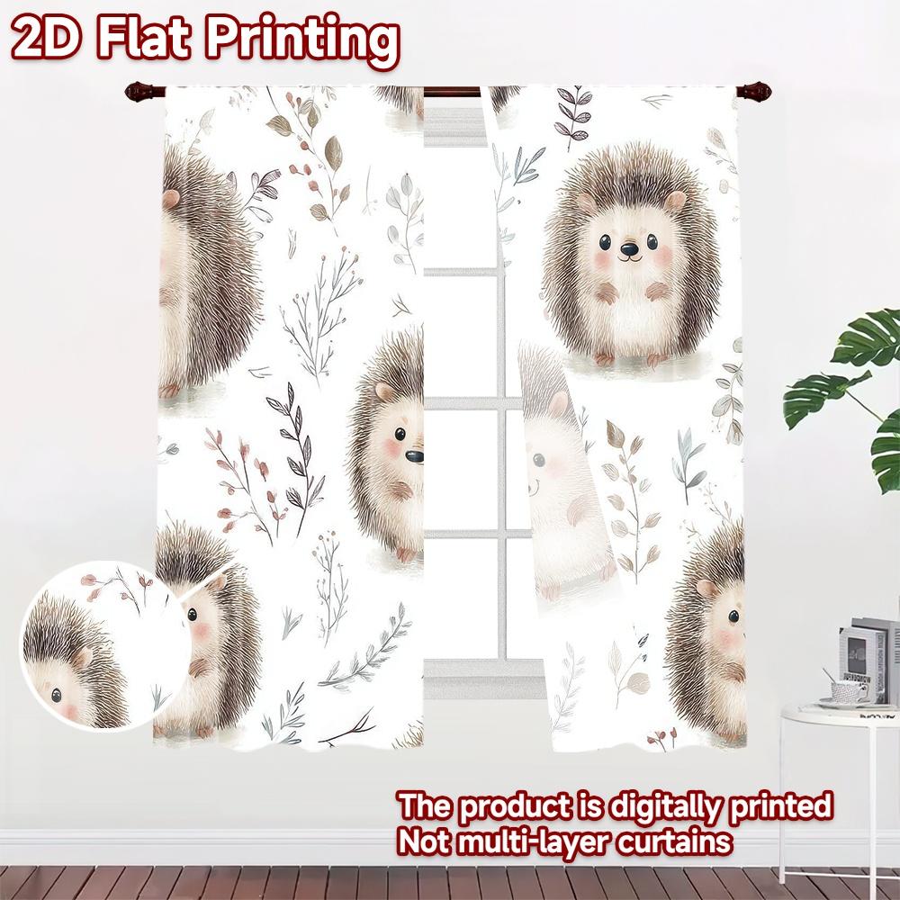 2D flat Photography Backdrop Scene Backdrop Cute Hedgehogs and Leaves 100% Polyester Festive Holiday Use for Bedroom