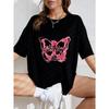 White Oversized T Shirt With Pink Butterfly Skatepark Print For Casual Wear