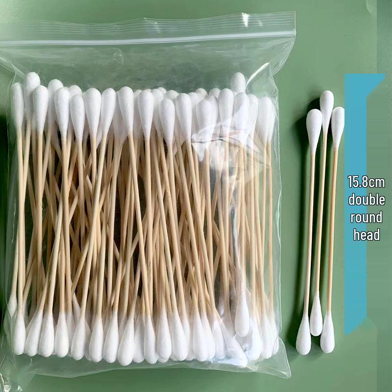 Extra Long 15cm Bamboo Cotton Swabs, Double-Headed, Disposable, Degreased, 6-Inch, Large Head