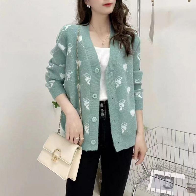 Knitted cardigan women's autumn and winter new lazy style imitation mink loose knitted sweater wearing long sleeves to show thin fashion temperament