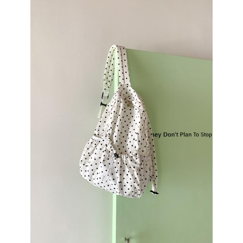 

Новый рюкзак легкий литературный рюкзак в горошек для девочек, кампусный ветер, на шнурке, плиссированный, повседневный школьный рюкзак белый