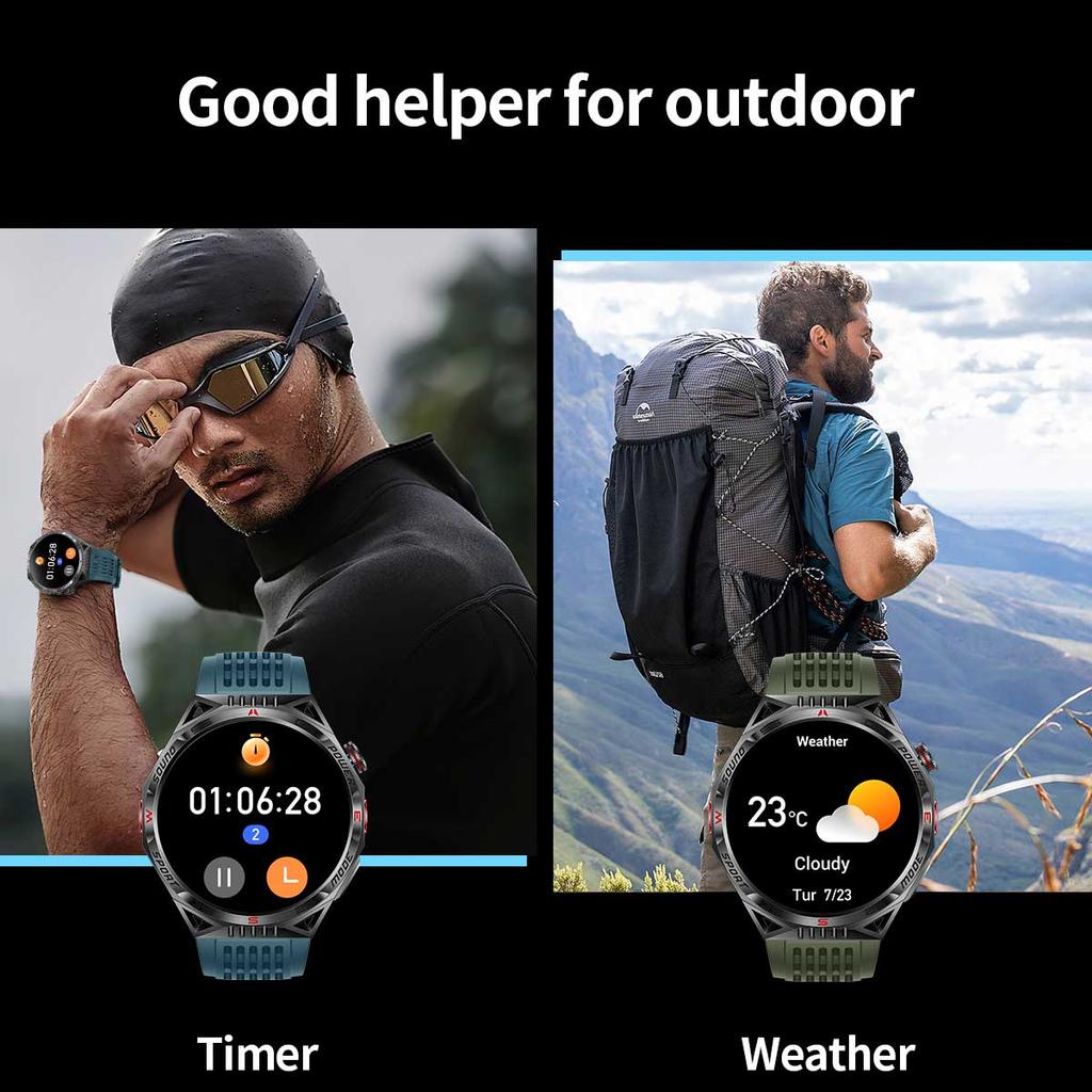 Outdoor Sport Kompass Smartwatch Herren Taschenlampe Laserlicht 450mAh Akku GPS Sport Track Wasserdicht Bluetooth Anruf Smartwatch