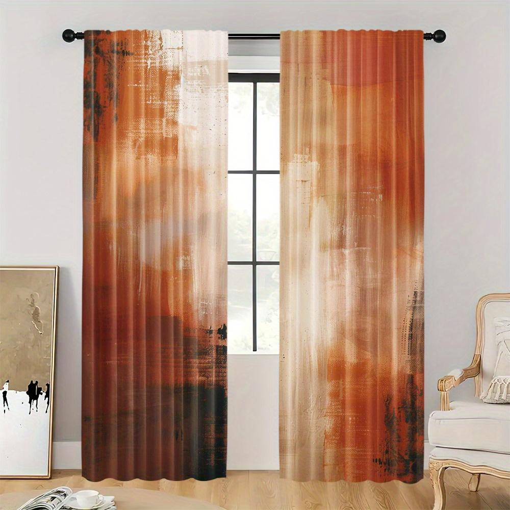 2pcs Set Abstract Modern Art Curtains - Rod Pocket Design for Easy Hanging, Perfect for Bedroom, Living Room & Home Decor