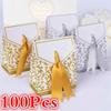100Pcs Gold Silver Paper Candy Box Gift Bag Wedding Souvenir Packaging Baby Birthday Party Supplies Wedding Candy Chocolate Boxs