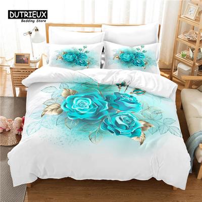 Set Copripiumino Fiore Blu, Set Biancheria da Letto alla Moda, Copripiumino Morbido Confortevole Traspirante, Per Arredamento Camera da Letto Camera degli Ospiti