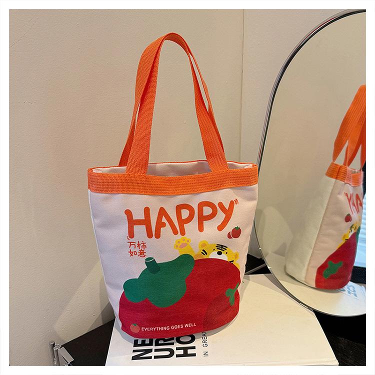 Canvas Cute Bucket Handbag Fashion Cute Cartoon Printed Cloth Tote Bag Casual Lunch Bag Crossbody Bag Women